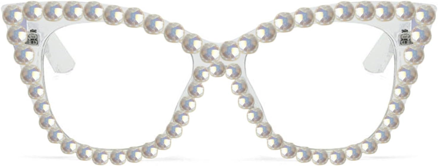 

Willochra Женские солнцезащитные очки большого размера с жемчужными блестками, оправа «кошачий глаз», модные дизайнерские женские очки с защитой от УФ-излучения, White Plian