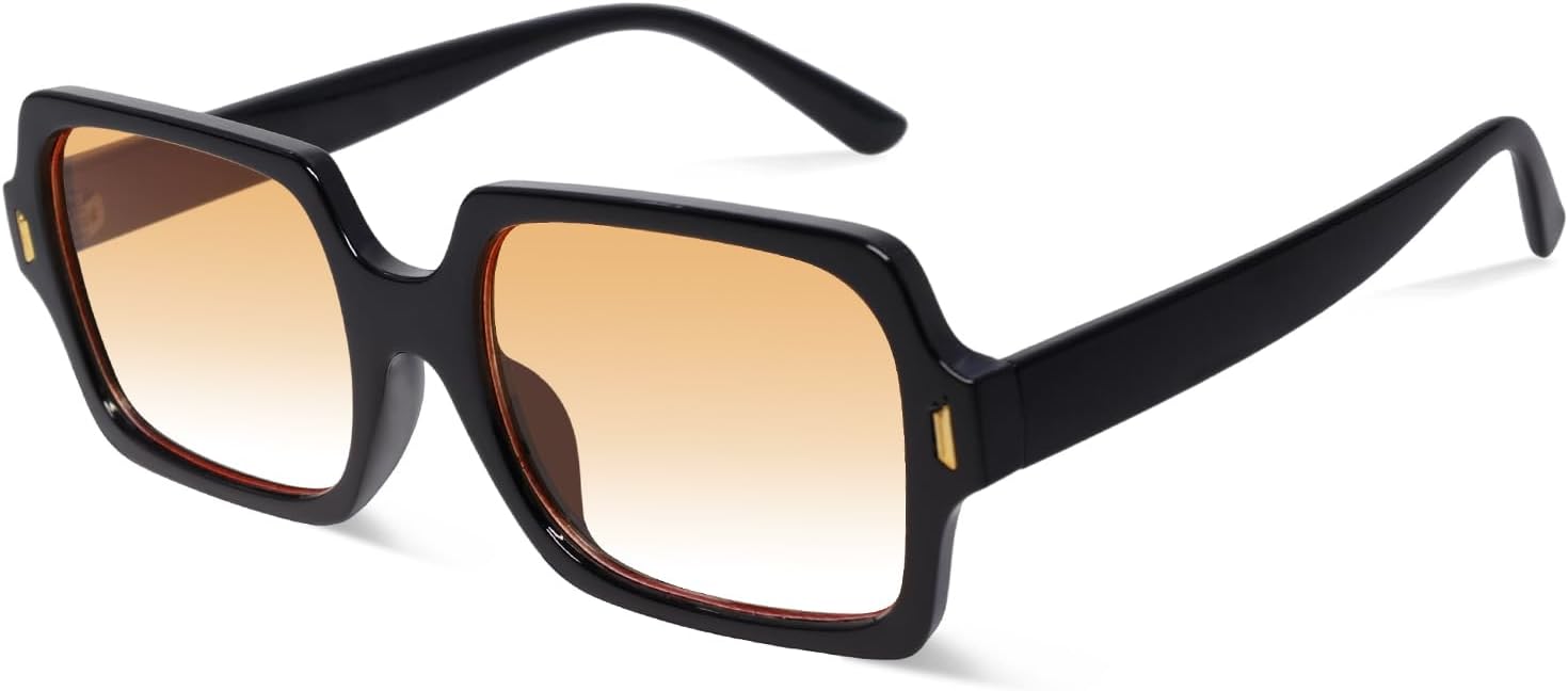 

Ретро-солнцезащитные очки квадратной формы для женщин и мужчин. Модные классические прямоугольные солнцезащитные очки в винтажном стиле 70-х DsitMG, Black/Gradient Orange