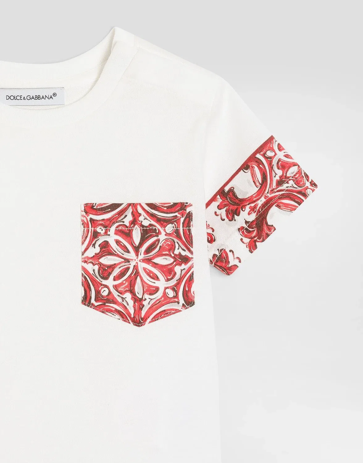 Футболка из джерси с принтом в стиле майолика DOLCE & GABBANA, белый — фото 3
