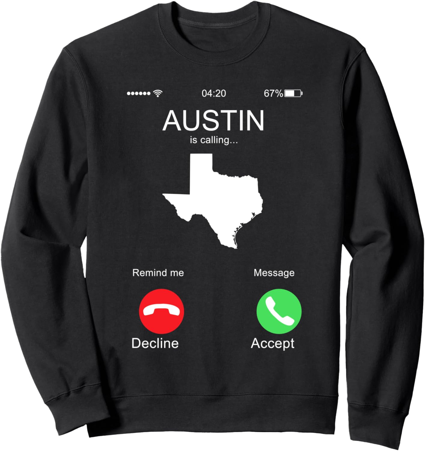 

Звонит Остин, поэтому мне нужно идти. Забавный экран телефона. Карта Техаса. Толстовка Austin City In Texas Vibes, черный