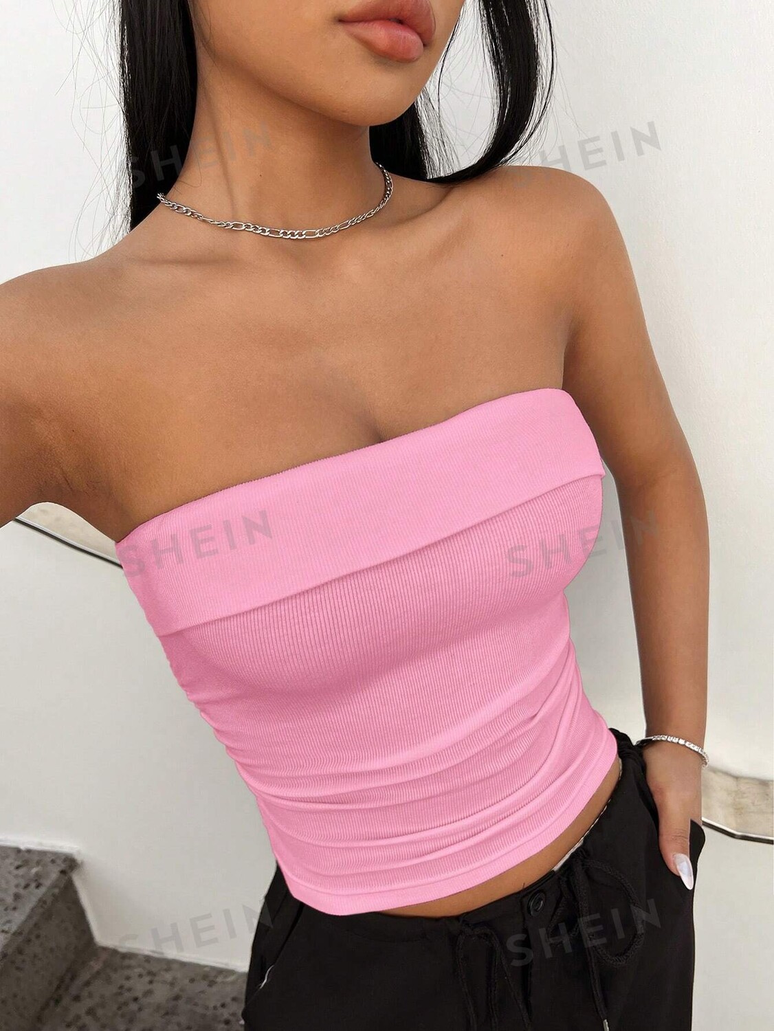 

Топ вязаный Shein Ezwear без рукавов, розовый