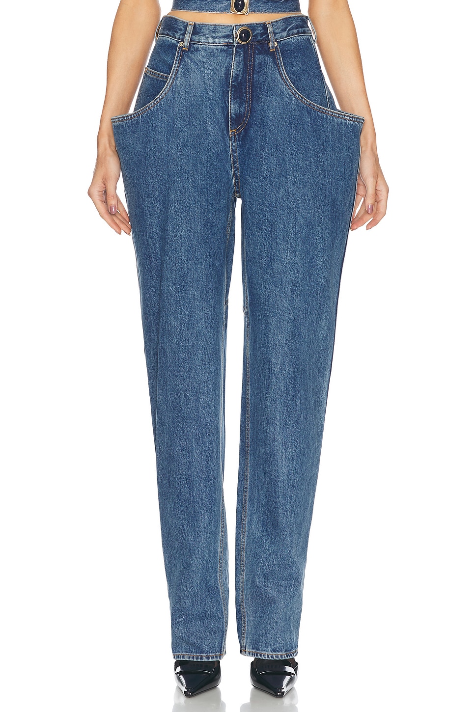 

Джинсы с отворотом и широкими штанинами Flare Pocket Area, Medium Blue