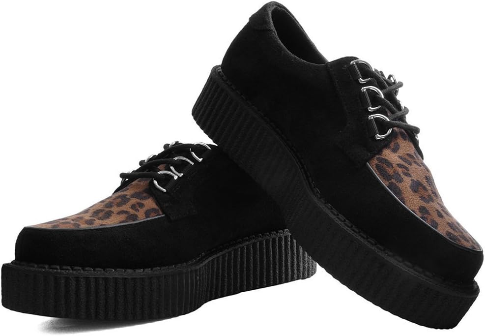 Кроссовки T.U.K. Faux Suede Creeper для женщин и мужчин, 3-шнуровые туфли с переплетением, Классический круглый носок и подошва, Комфорт для повседневной носки, Leopard — фото 2