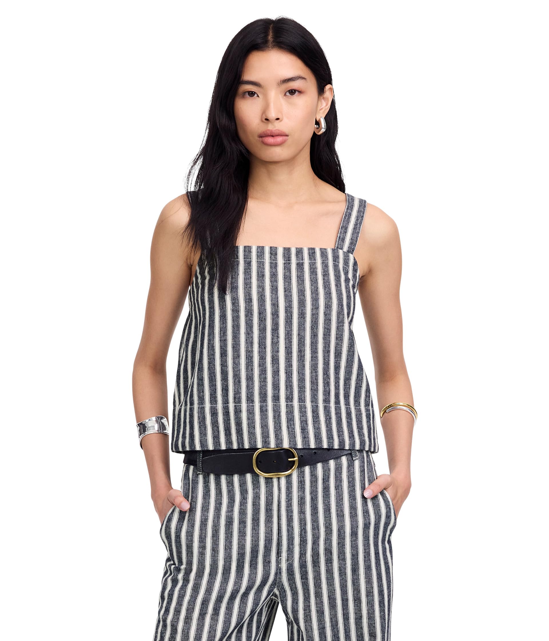 

Топ Madewell Shania Top - Striped Twill Linen, Navy White Stripe