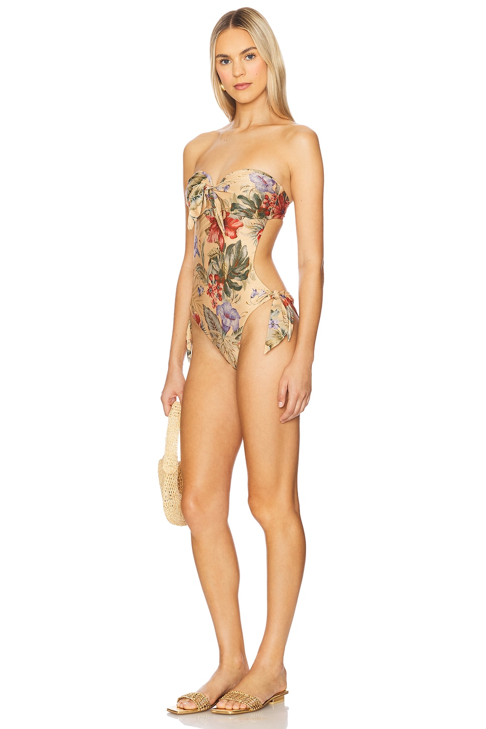 

Купальник-слиток с завязками на шею в виде шарфа Zimmermann, tan multi floral