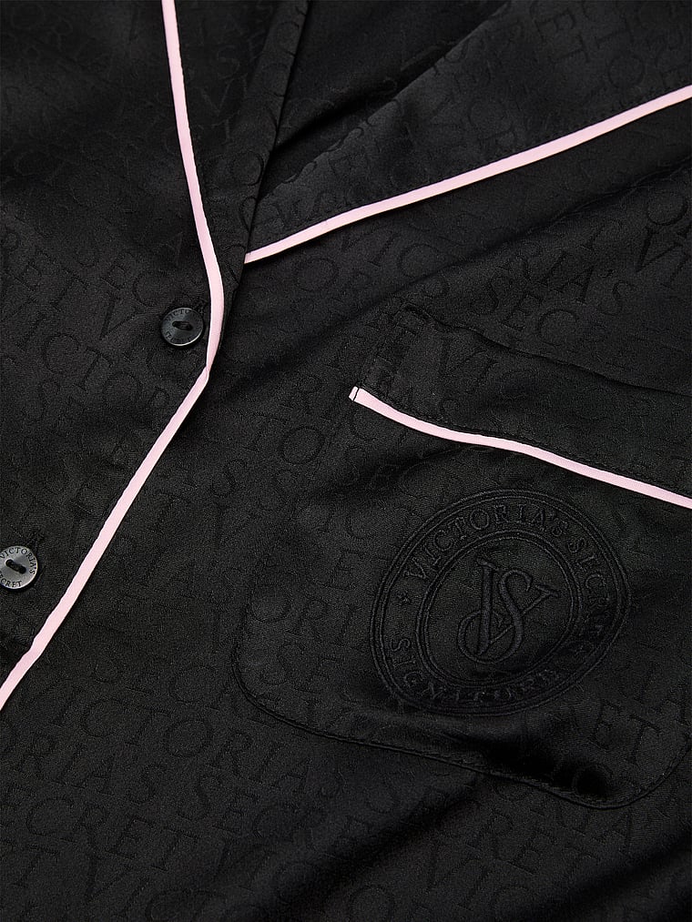 Короткий пижамный комплект из глянцевого атласа Victoria'S Secret, jacquard black — фото 3
