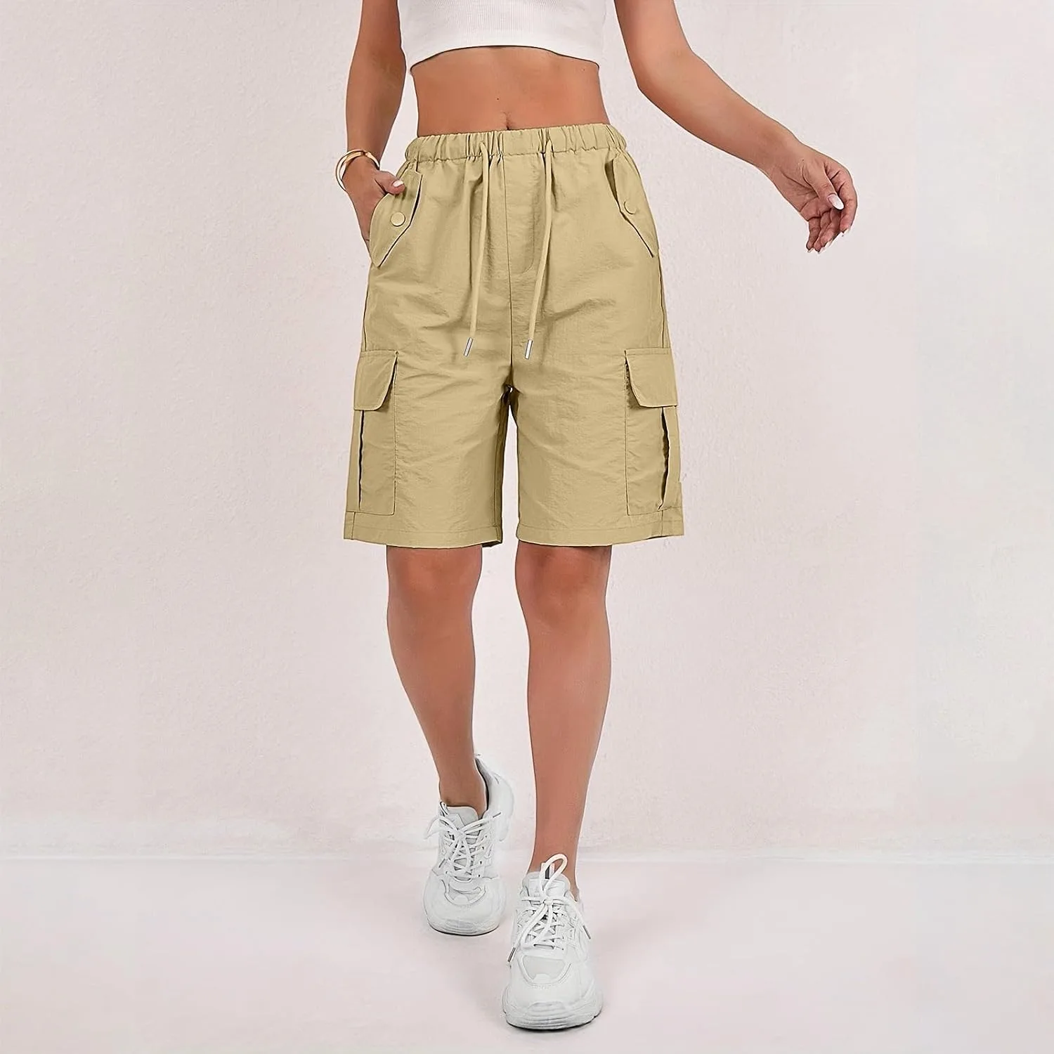 Женские карго шорты bermuda летние quick dry с drawstring для походов — фото 2