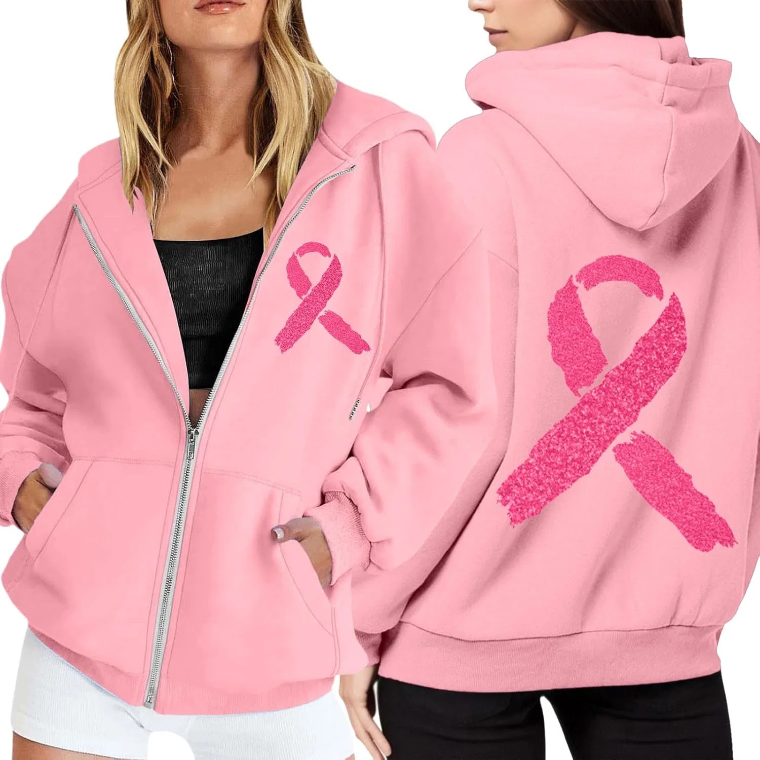 Худи женское с полной застежкой-молнией, Pink Ribbon, P3