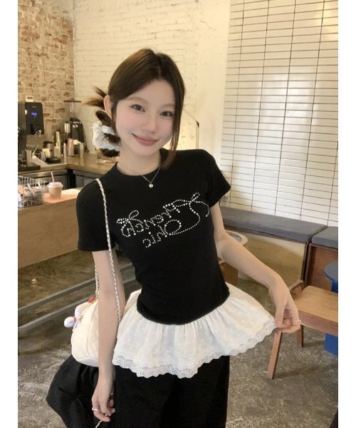 

Футболка с вышитым кружевом, крой и пошив Ritzy, черный