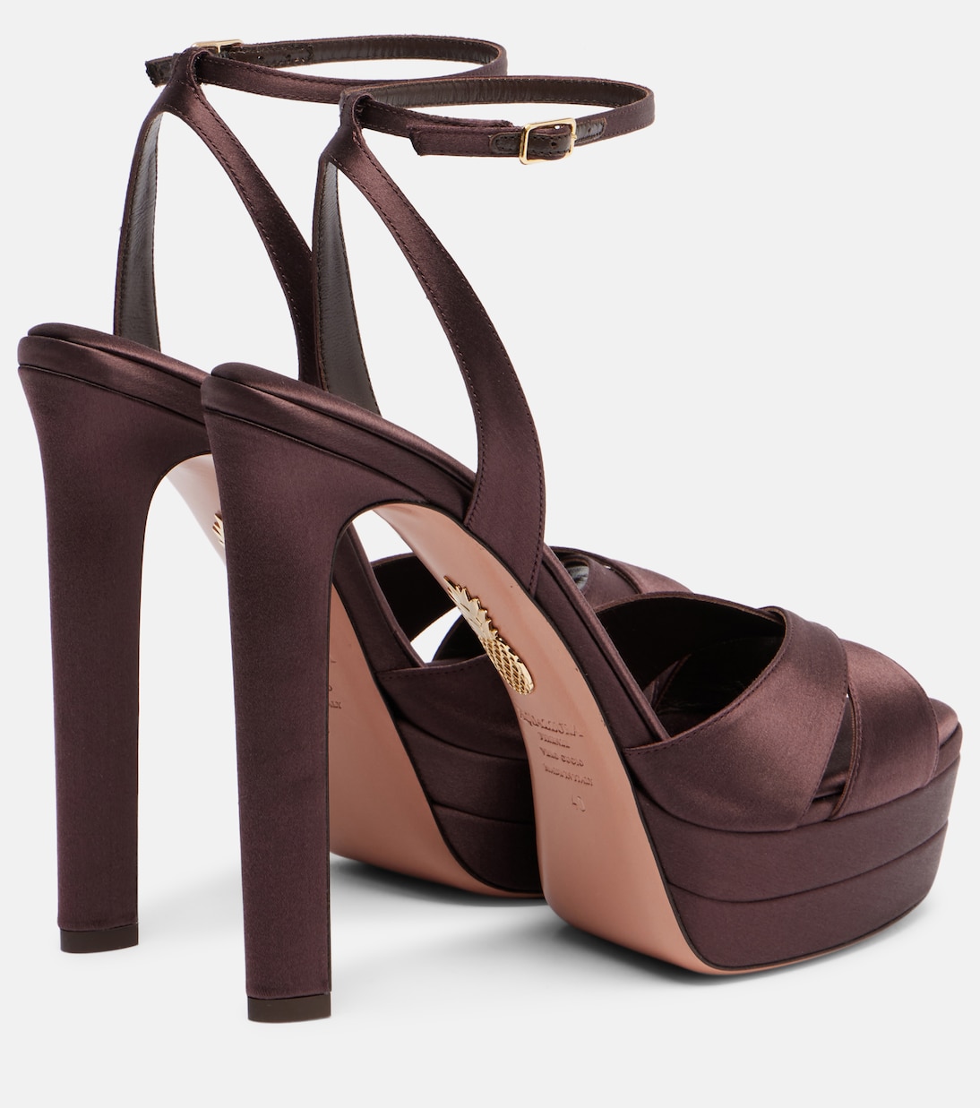 Атласные босоножки на платформе Divine 130 Aquazzura, Mocha — фото 2