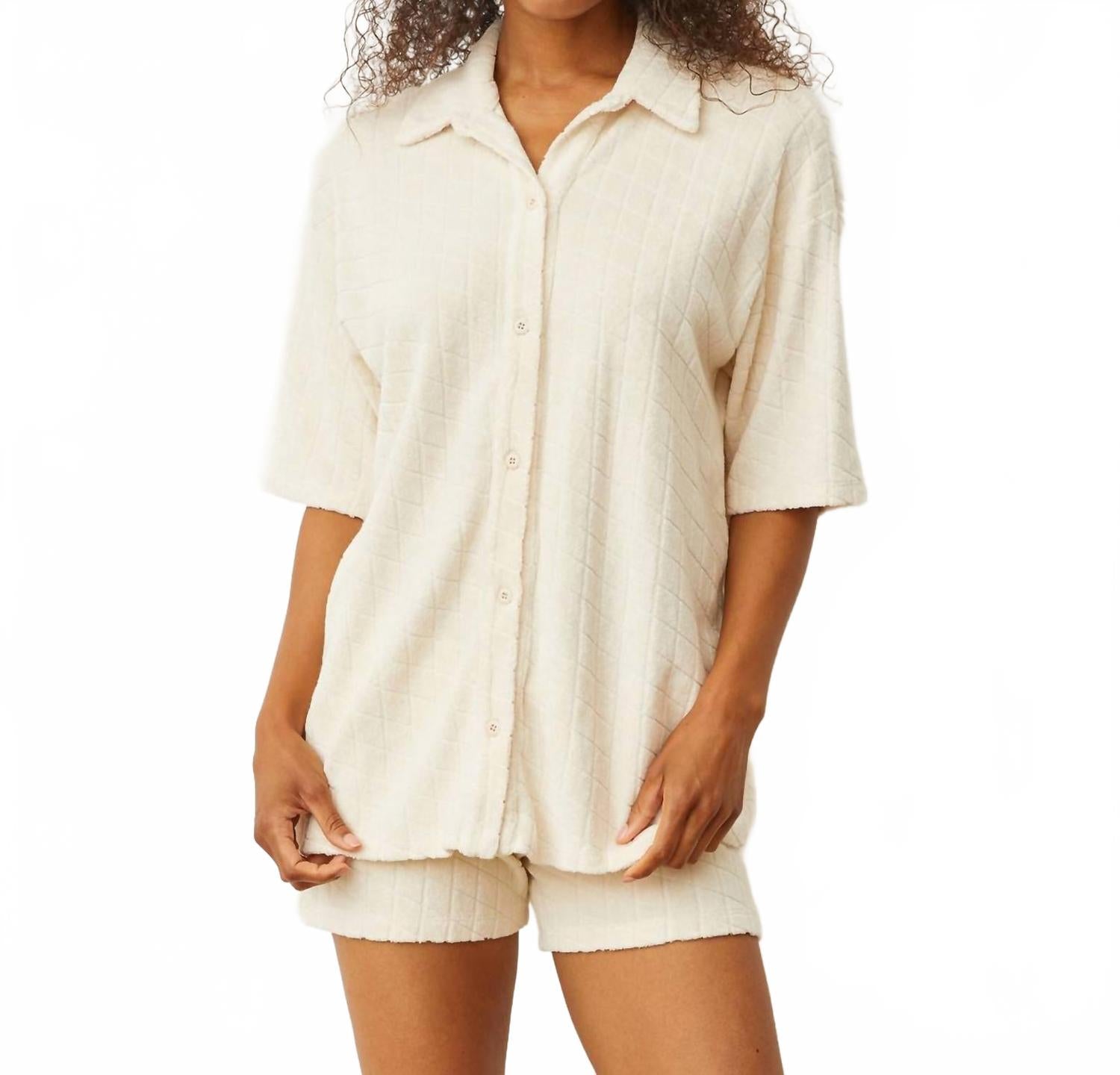 

Терри хлопковая оверсайз рубашка натурального белого цвета Monrow