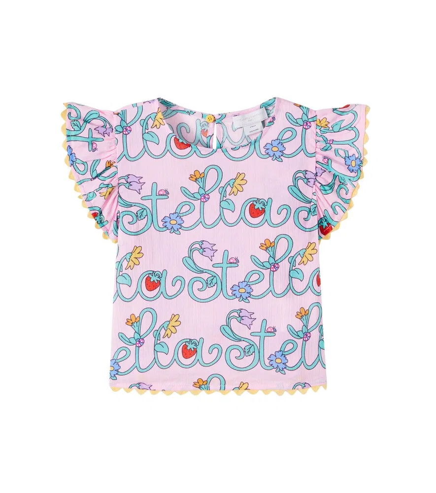 Хлопковый топ с оборками и логотипом Stella McCartney Kids, розовый