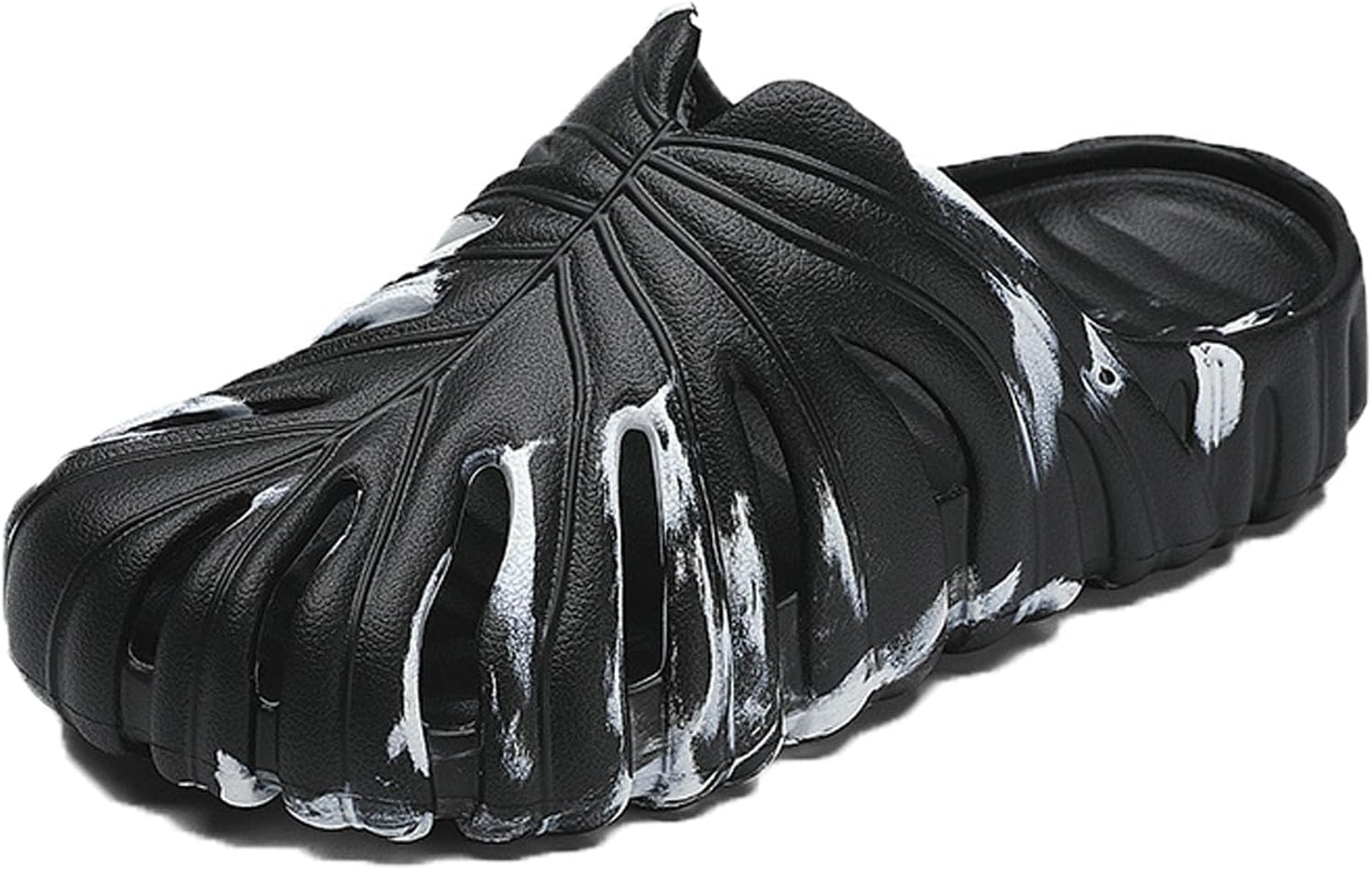 

Тапочки Zureto Variegated Monstera с мягкой толстой подошвой и противоскользящей поверхностью, мягкие слайды-подушки Monstera для женщин и мужчин, белый/черный