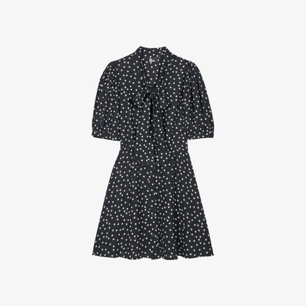 

Мини-Платье с узором в горошек и завязкой на шее The Kooples, черный