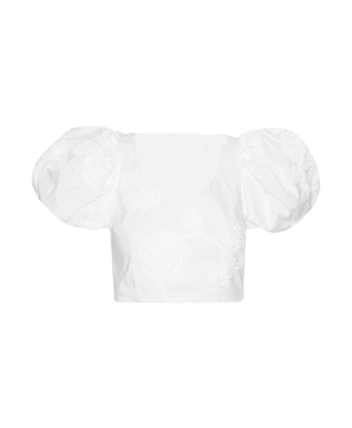 

Белая хлопковая блузка с пышными рукавами и вышивкой. Rotate Birger Christensen, белый