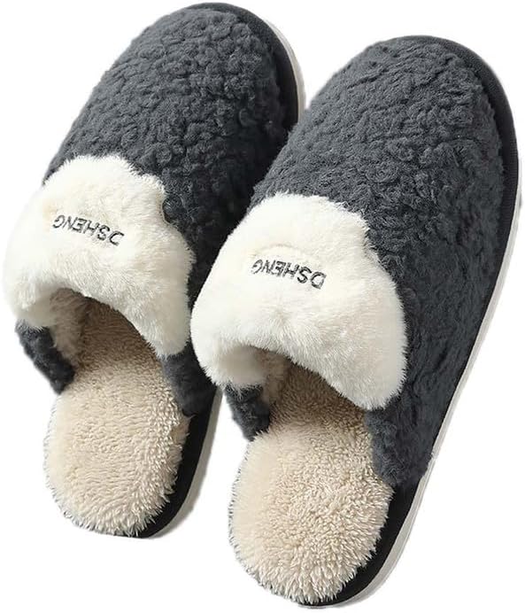 

JadeRich Женские и мужские теплые домашние тапочки с флисом, с эффектом памяти, противоскользящие, темно-серый