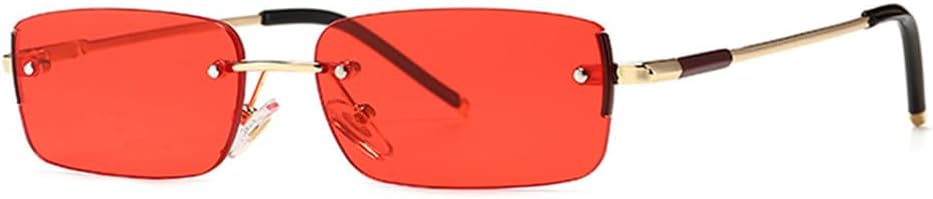 

Узкие прямоугольные солнцезащитные очки для мужчин, без оправы, металлические, небольшие, в стиле ретро, ​​солнцезащитные очки для мужчин с защитой от УФ-излучения UV400 VFDHN, Gold With Red