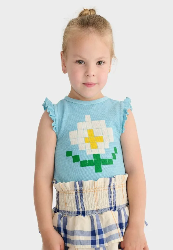 Футболка с принтом в виде пиксельных ромашек Bobo Choses, Light Blue — фото 4