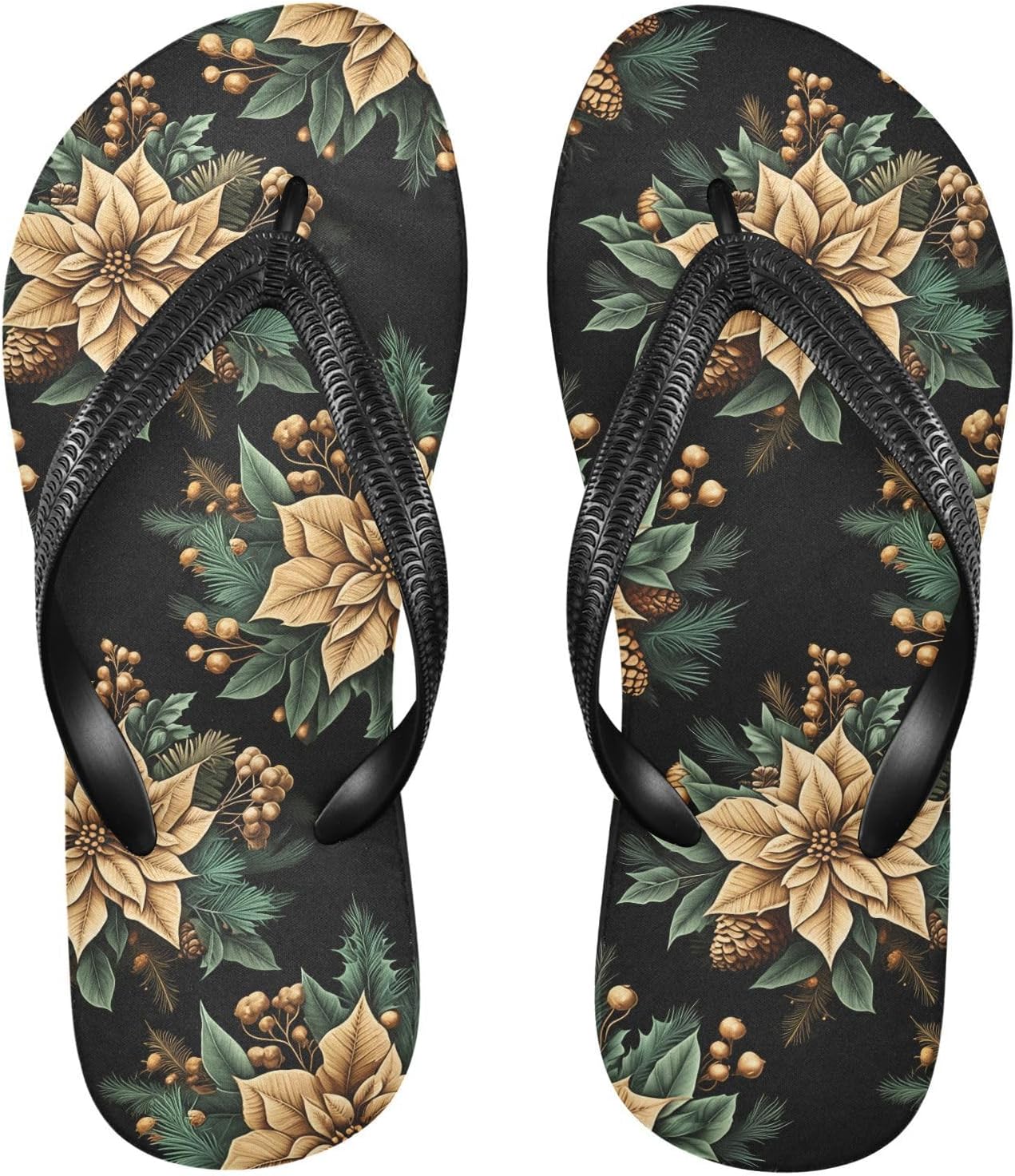 

Тапочки с шишками, ягодами и пуансеттией, черные шлепанцы для пляжа и душа, резиновые нескользящие летние сандалии для мужчин и женщин Sinestour