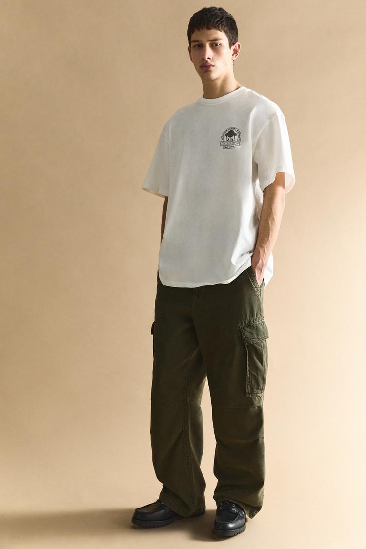 

Стираные мешковатые брюки-карго Pull And Bear, зеленый