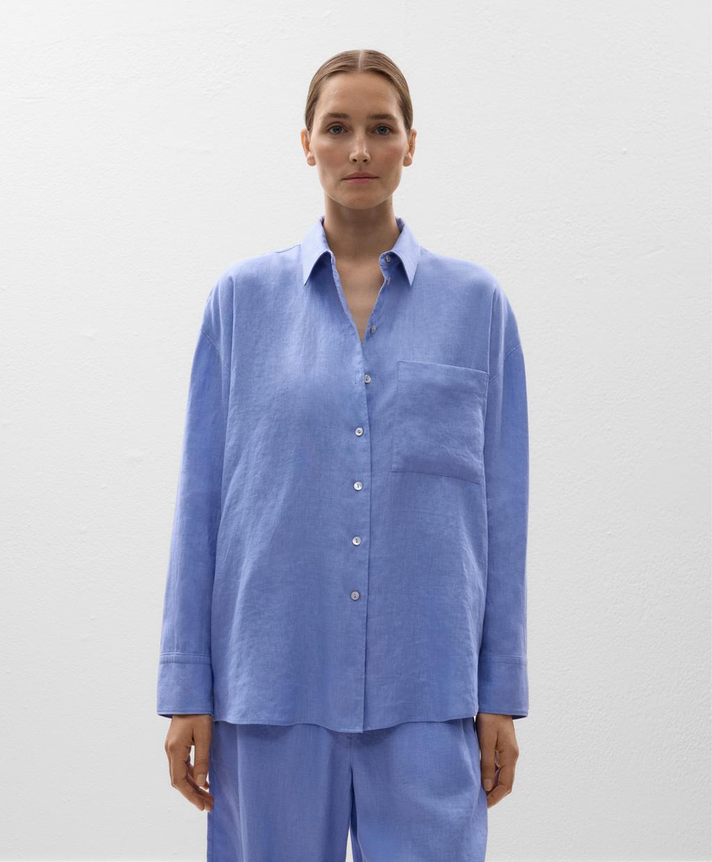 

Расслабленная рубашка из 100% льна Oysho, цвет Mid-Blue