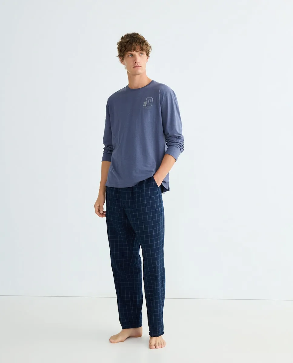 

Мужская длинная пижама из фланели смешанной ткани Dustin, темно-синий