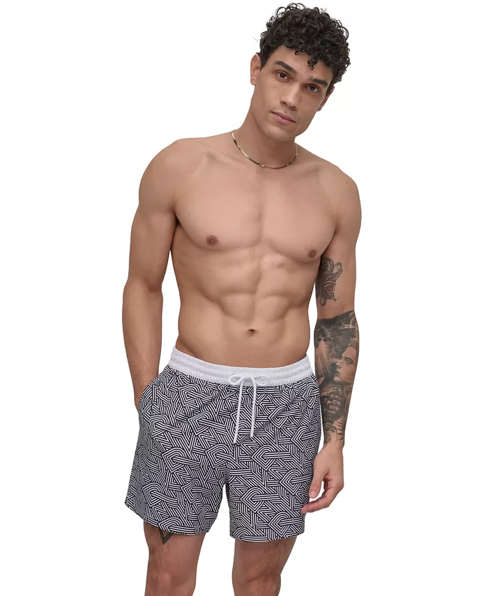 

Мужские шорты для волейбола Euro Black & White Bandana Print Performance длиной 5 дюймов DKNY, серый