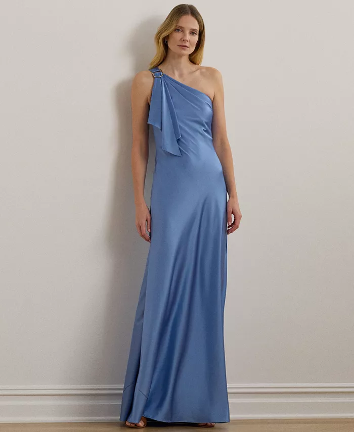 

Женское атласное платье-халат с одним плечом Charmeuse Lauren Ralph Lauren, синий