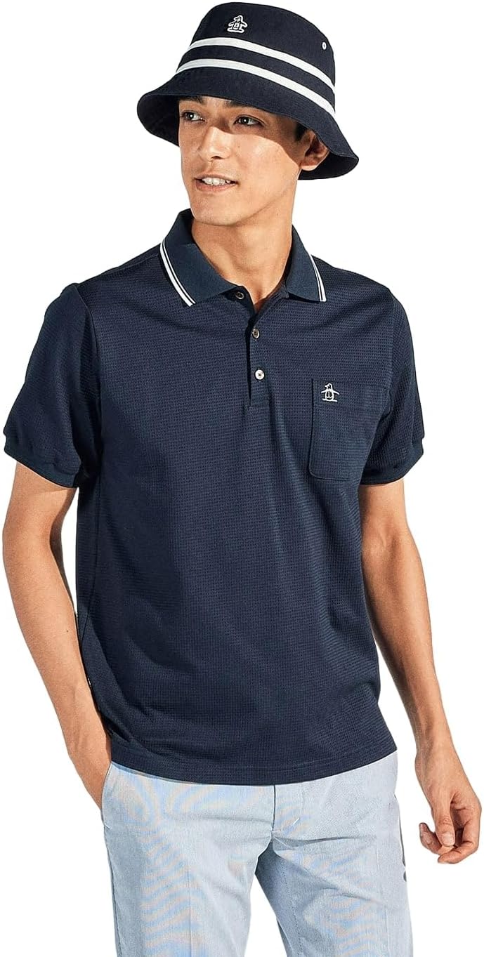 

Мужская рубашка поло Munsingwear MG5SHS05M с коротким рукавом, клетчатый узор «гусиная лапка», производство Япония, впитывает пот, быстро сохнет, для игры в гольф, темно-синий