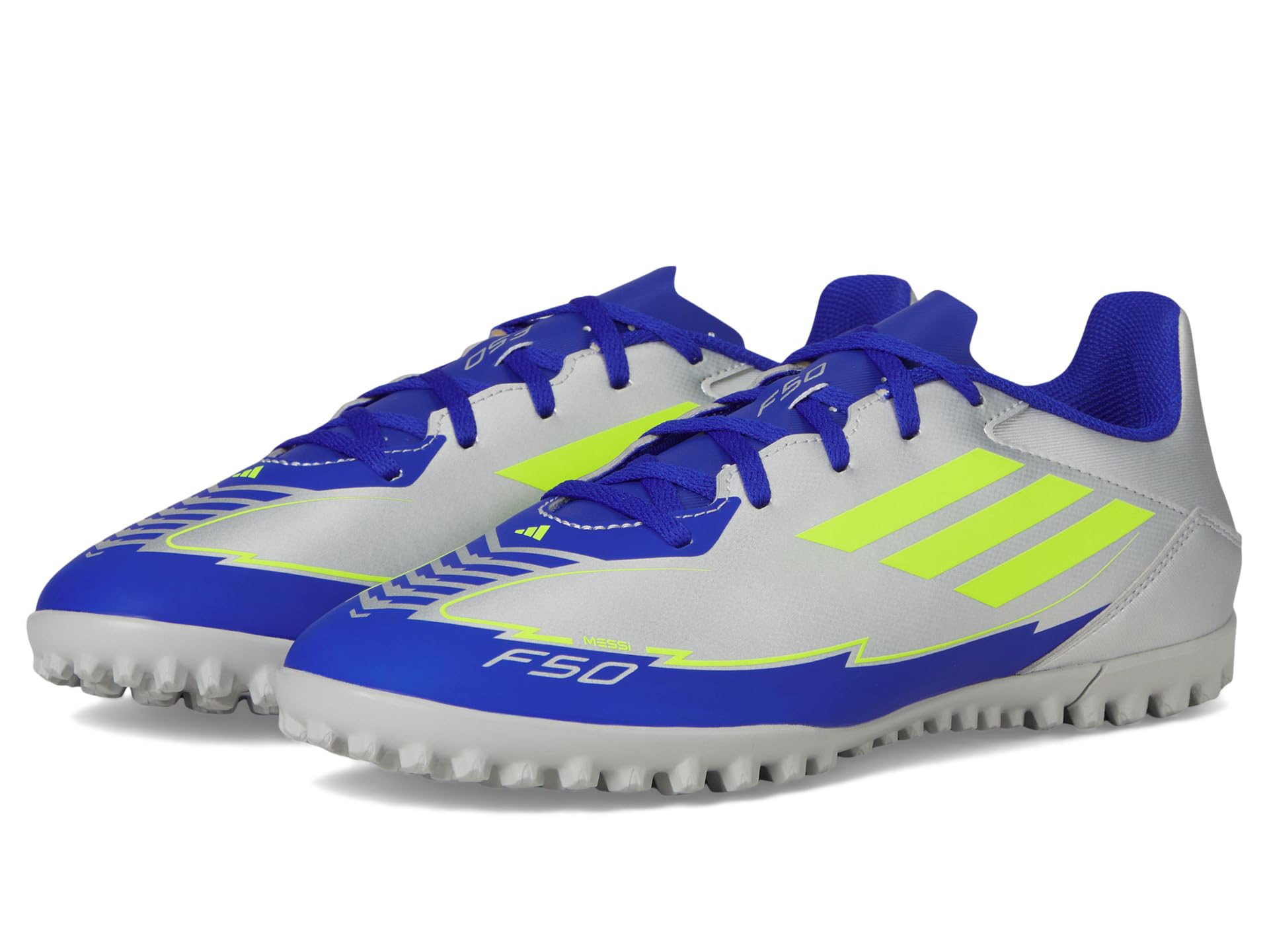 Кроссовки Unisex adidas F50 Club Turf Messi, цвет Silver Metallic/Solar Yellow/Lucid Blue