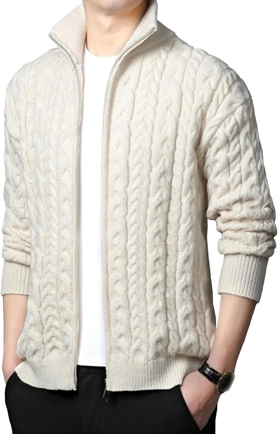 Мужской кардиган с двумя молниями Regular Full Zip Up Stand Collar зимний Casual Slim Fit