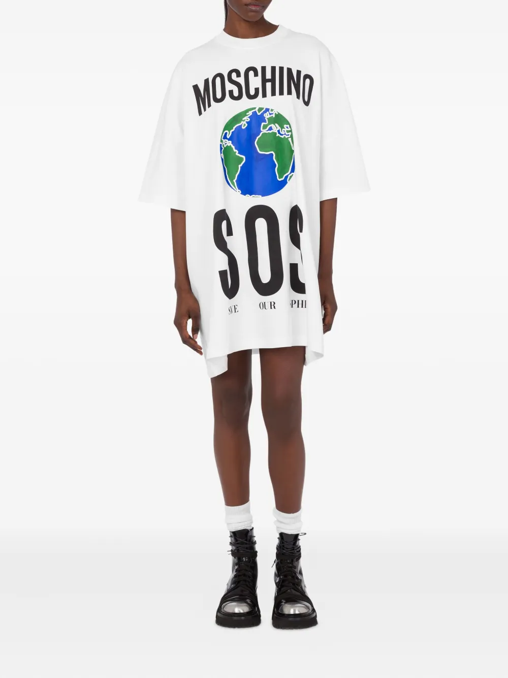 

Платье-футболка мини с принтом Moschino, белый
