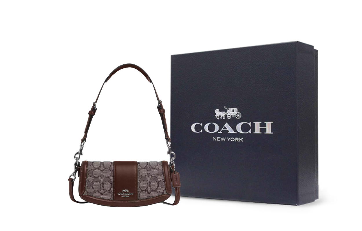 

COACH Андреа Иконик Жаккард с выделанной телячьей кожей портативная сумка кроссбоди через плечо Трампетс женская коричневая