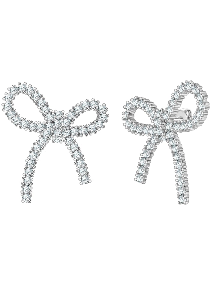 

Yokoamii Серьги-бантики из латуни с кубическим цирконием в серебряной оправе