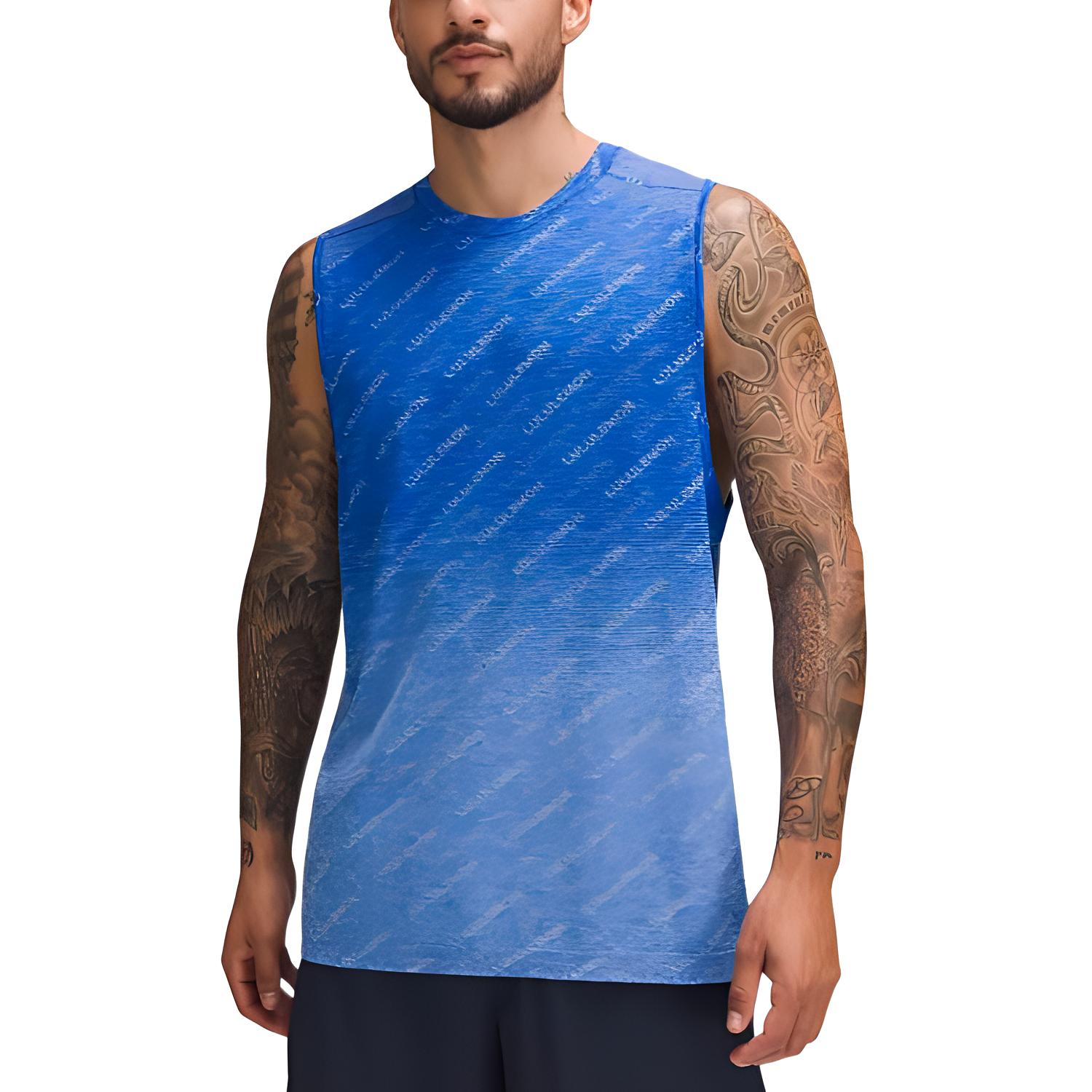 

Lululemon Мужская майка Metal Vent Tech с градиентным рисунком High Mountain White/Flame Blue