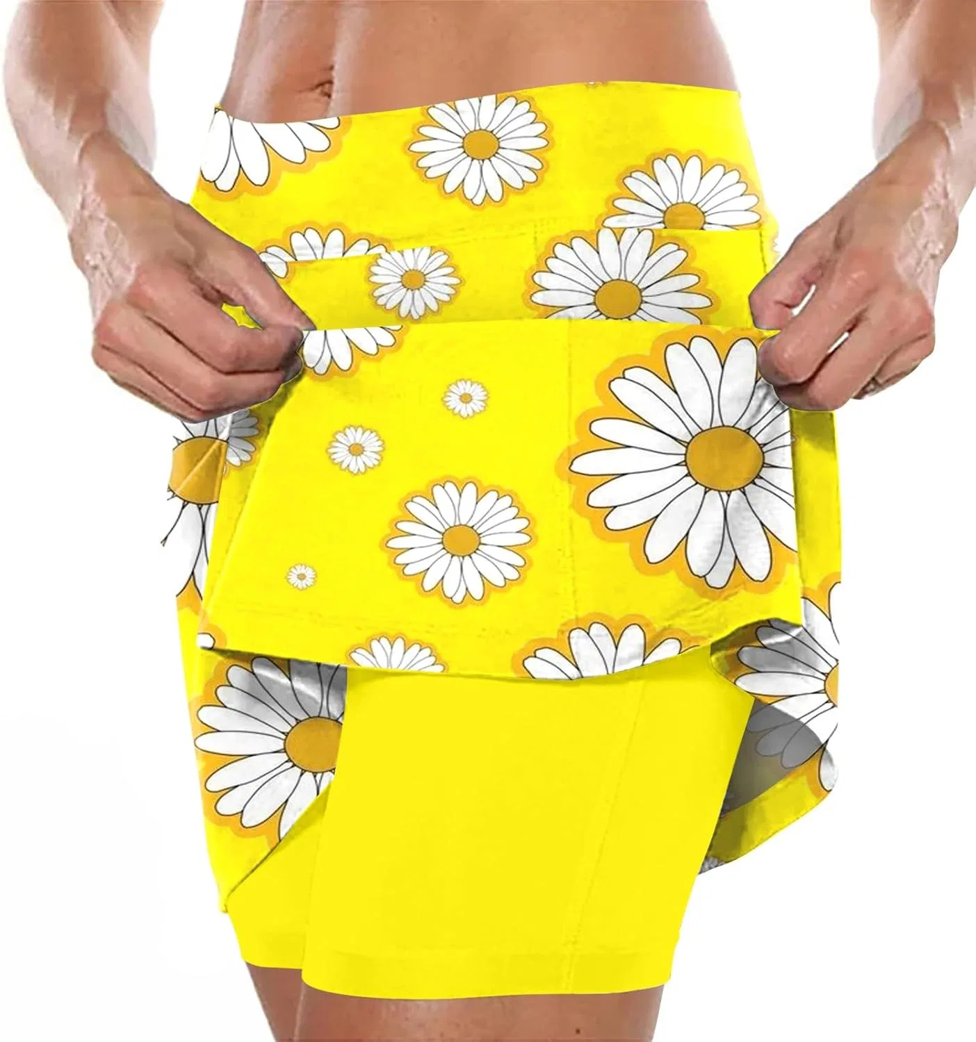 Спортивная юбка-шорты, высокая талия, принт, Generic, 1-yellow — фото 2