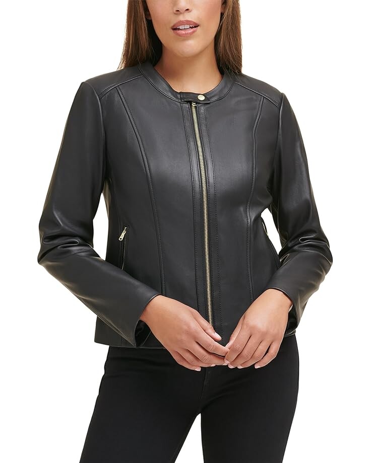 

Куртка Cole Haan Leather Jacket, черный