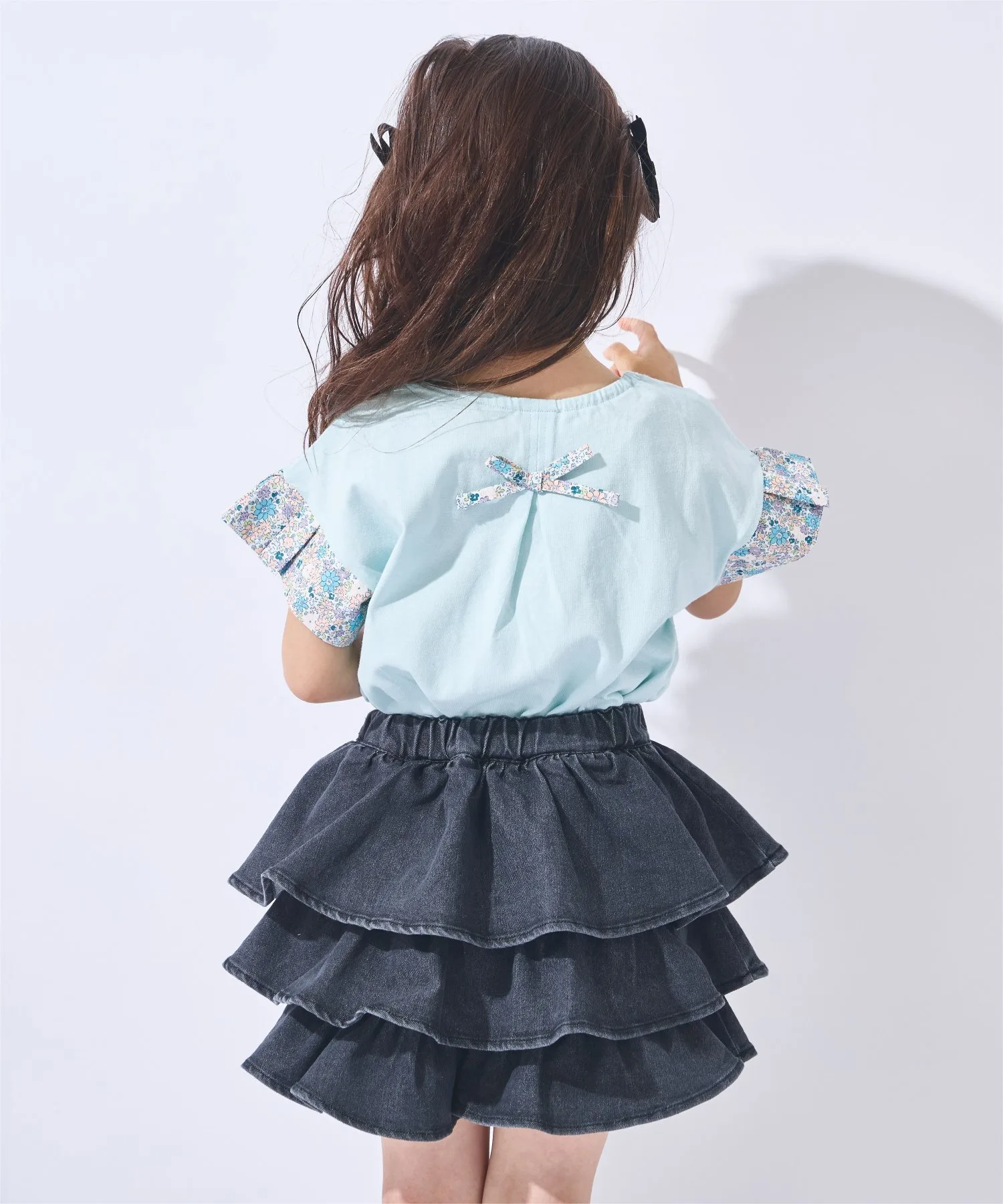 Футболка с короткими рукавами и оборками на рукавах Ever Closet, Blue Flower — фото 2