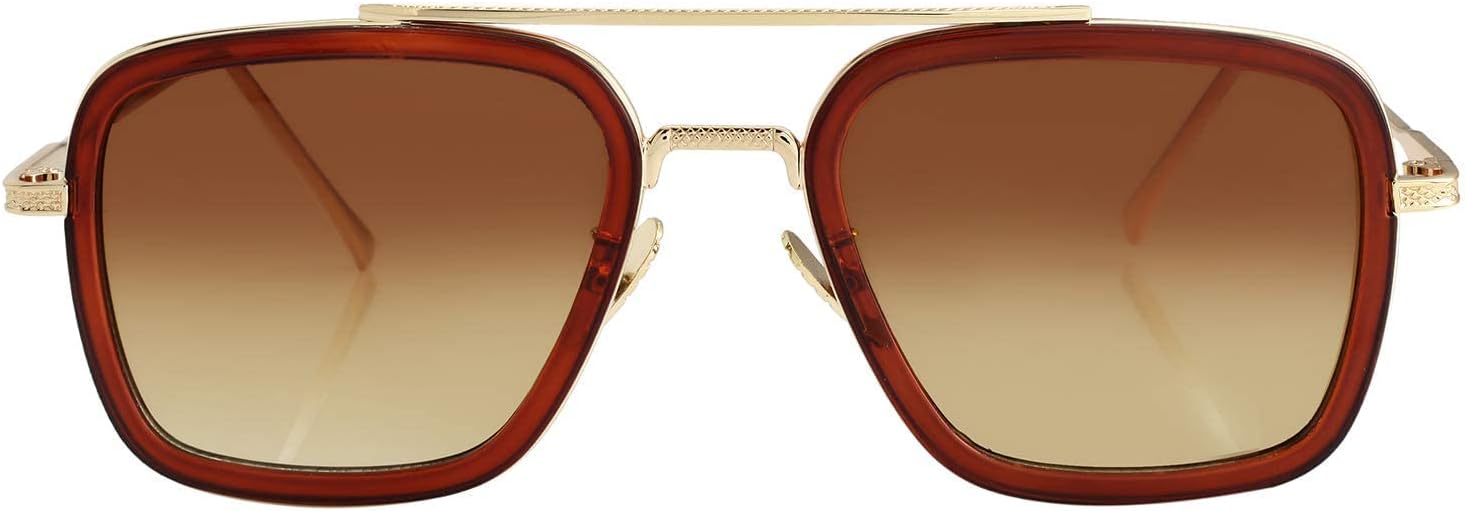 

Поляризованные солнцезащитные очки Тони Старка от Kursan для мужчин и женщин, винтажная квадратная металлическая оправа, очки Железного человека и Человека-паука, Brown Frame Brown Lens