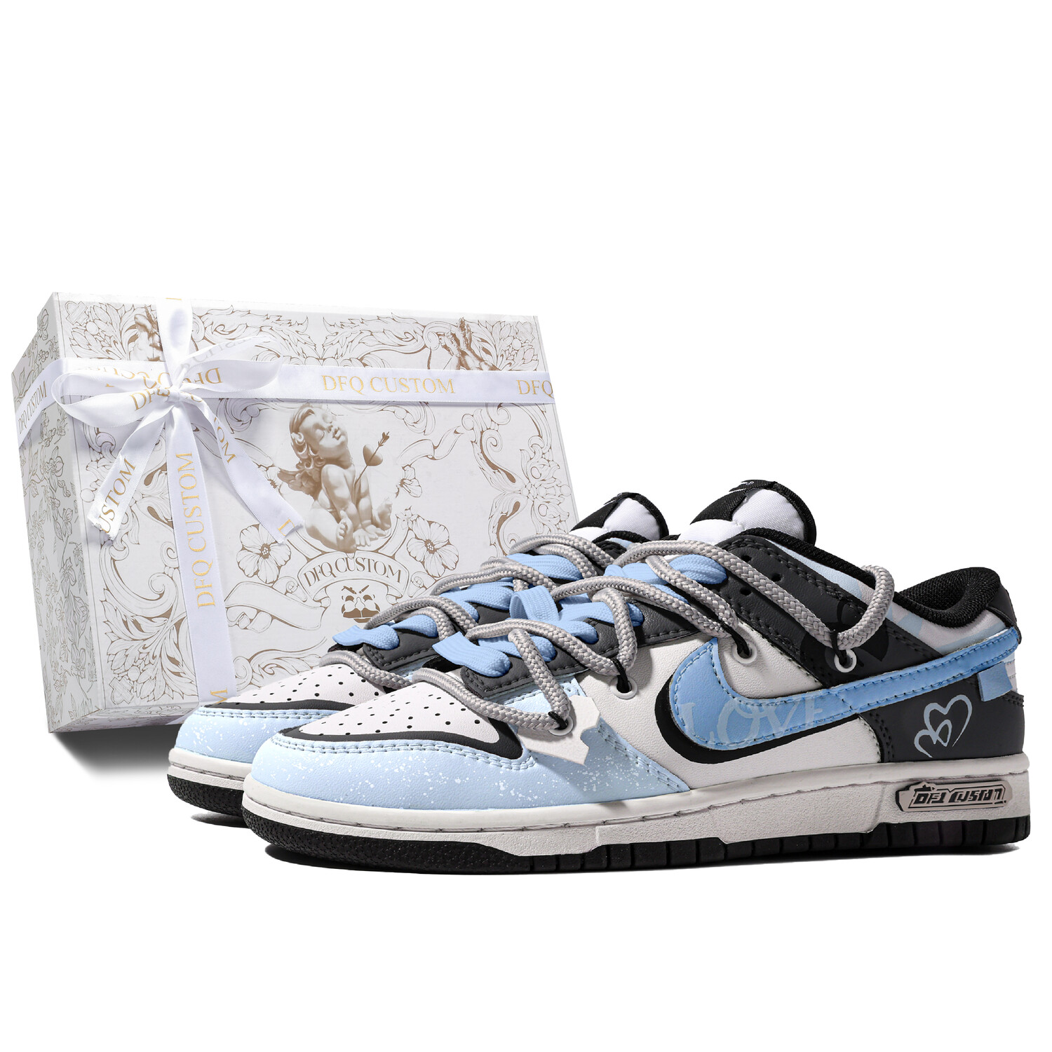 

Кроссовки для скейтбординга Dunk женские низкие черный/синий Nike