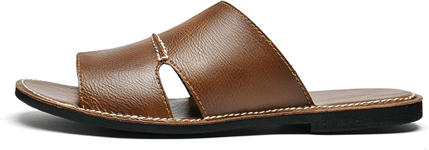 

Унисекс кожаные сандалии-тапочки Vtiao, мужские модные повседневные сандалии-тапочки, женские кожаные сандалии-тапочки для дома и улицы, мягкие и дышащие, противоскользящие и износостойкие, долговечные, коричневый