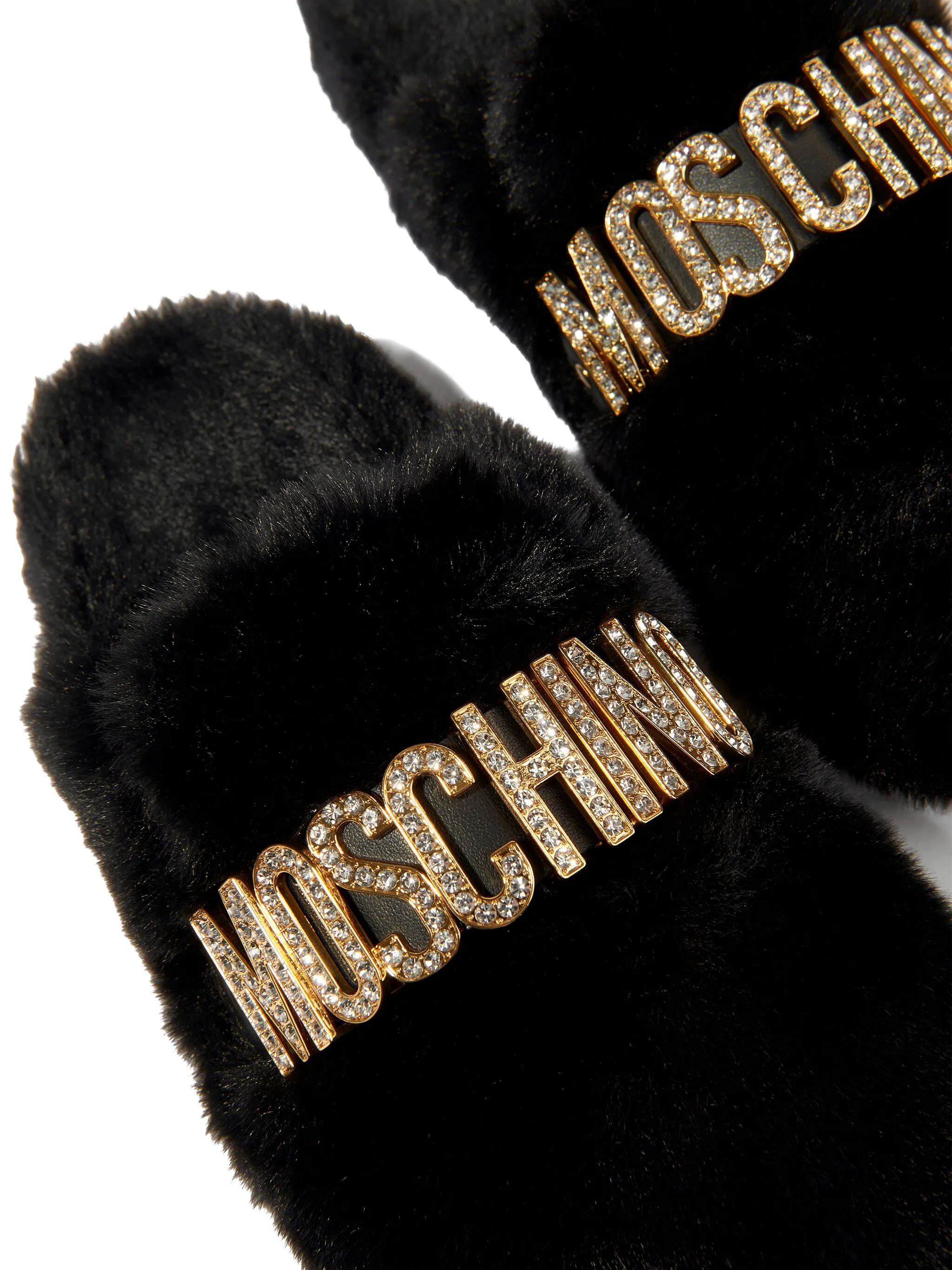 Слиперы из искусственного меха с логотипом Moschino Kids, черный — фото 2