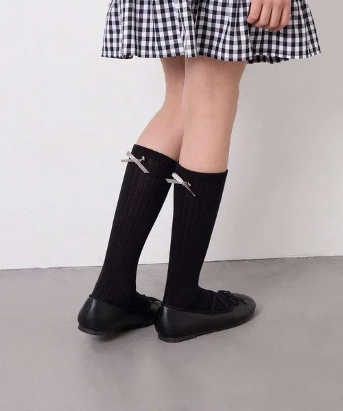 Высокие носки с бантом сзади, хлопок, детские, чёрные