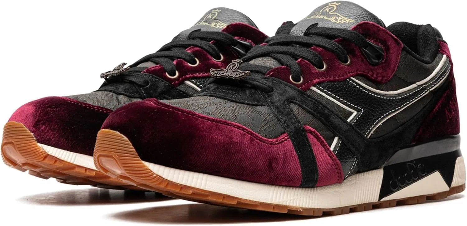 Мужские кожаные кроссовки Diadora Limited Edition N9000 винного цвета, Black — фото 2