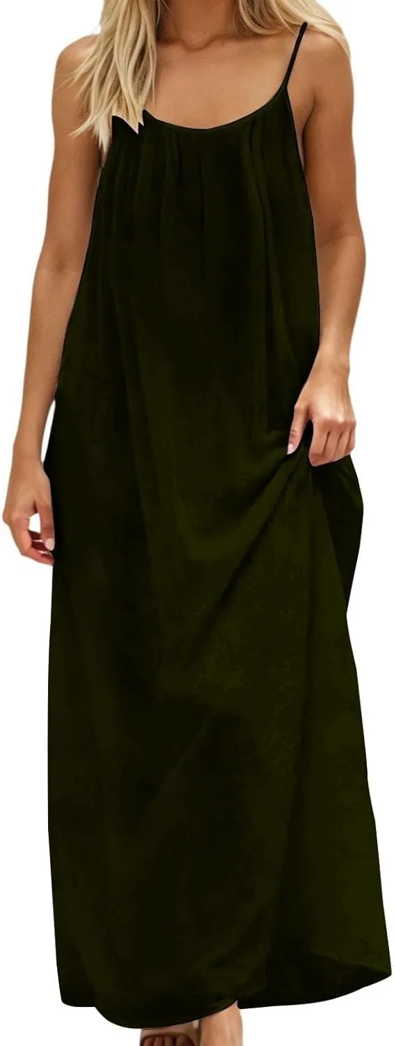 Платье-комбинация с открытой спиной для женщин, домашнее платье-комбинация с открытой спиной, однотонное, длинное макси-платье без рукавов с завязками на спине Generic, зеленый — фото 2