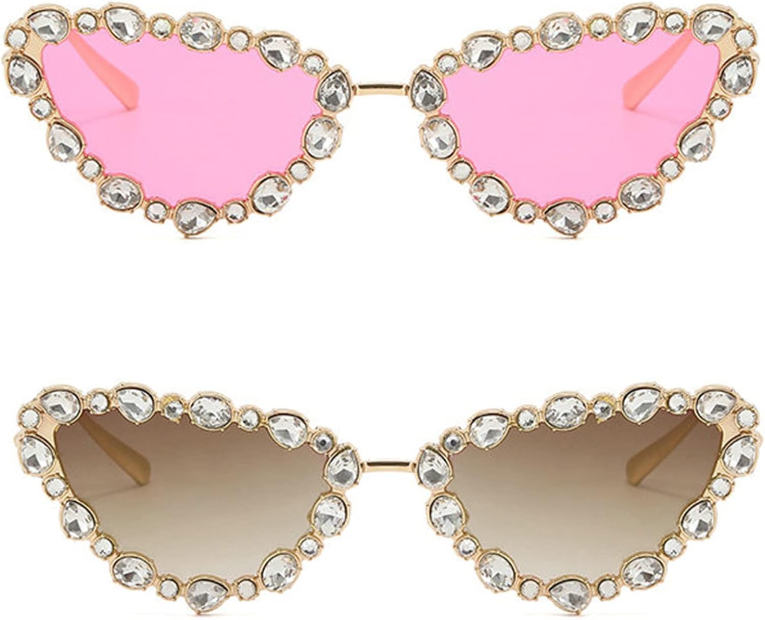 

Солнцезащитные очки «Кошачий глаз» с кристаллами для женщин, ретро-очки треугольной формы для вечеринки, металлические очки в стиле хиппи для уличной фотосессии helena, Pink+tea