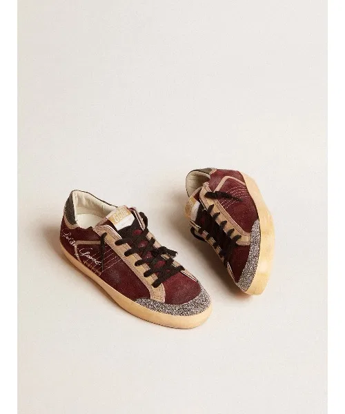 Мужские кроссовки Golden Goose Super-Star Penstar из замши с перфорацией бордовые — фото 2