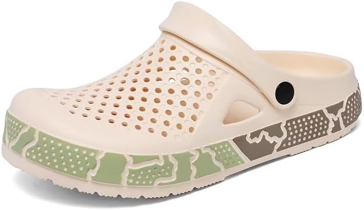 

Мужские сабо Легкие дышащие садовые туфли - садовые сандалии без застежки с противоскользящей цветной подошвой для пляжа, двора и повседневной носки Lewhosy, хаки