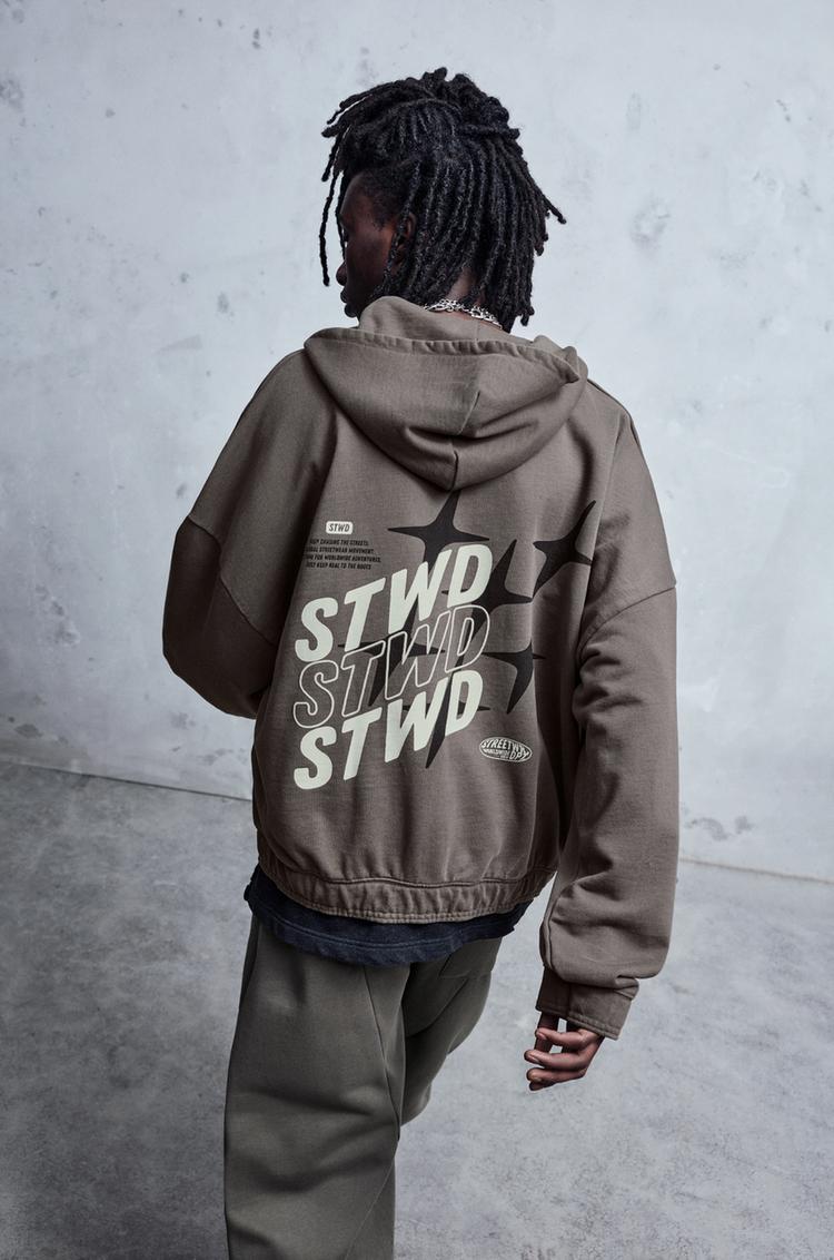 

Толстовка с капюшоном на молнии, выстиранная Pull And Bear, серый