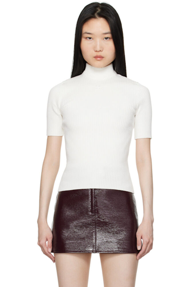 

Белый свитер с короткими рукавами в рубчик Reedition Courrèges